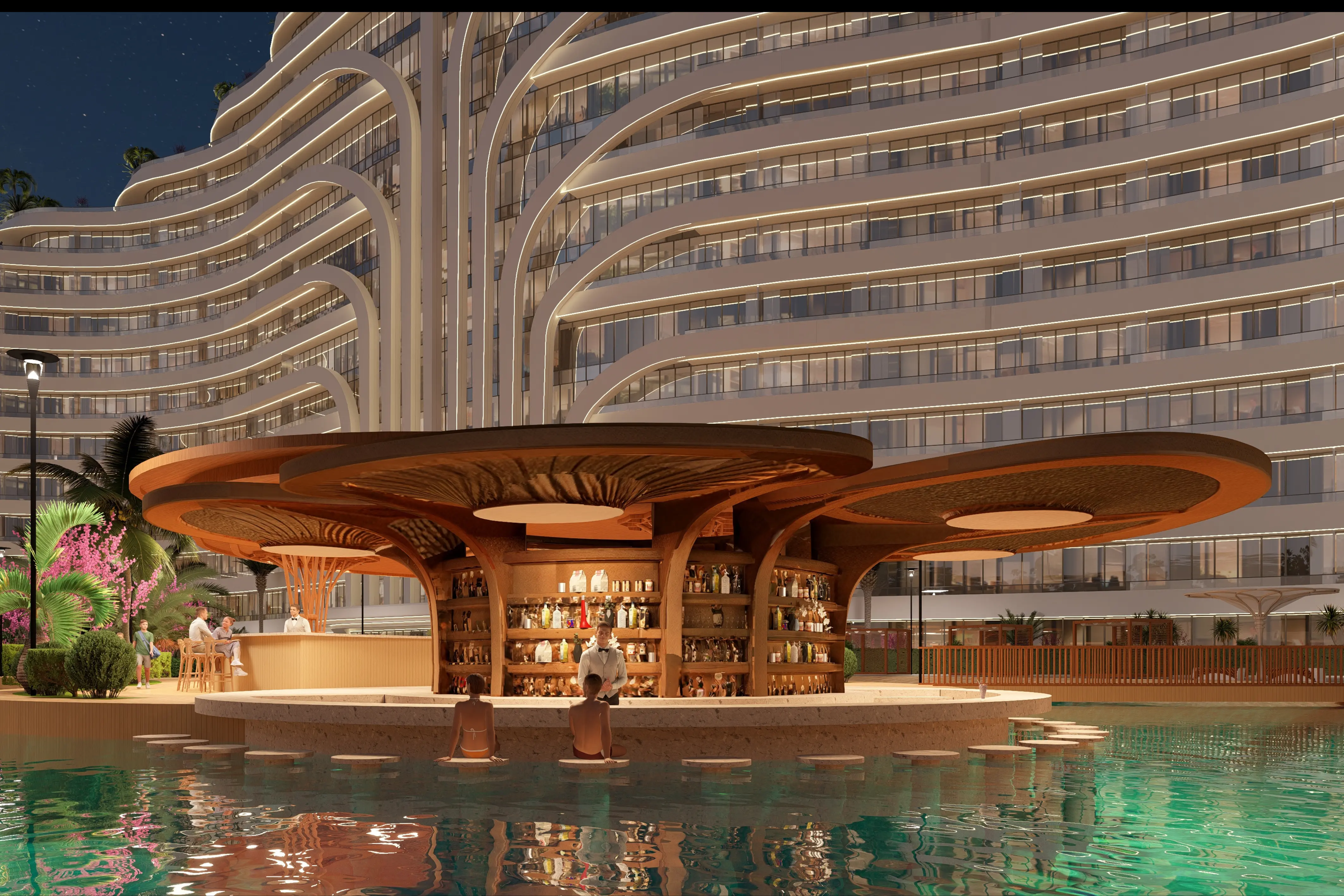 Deluxe Residence Sea Breeze hovuz barı, gecə