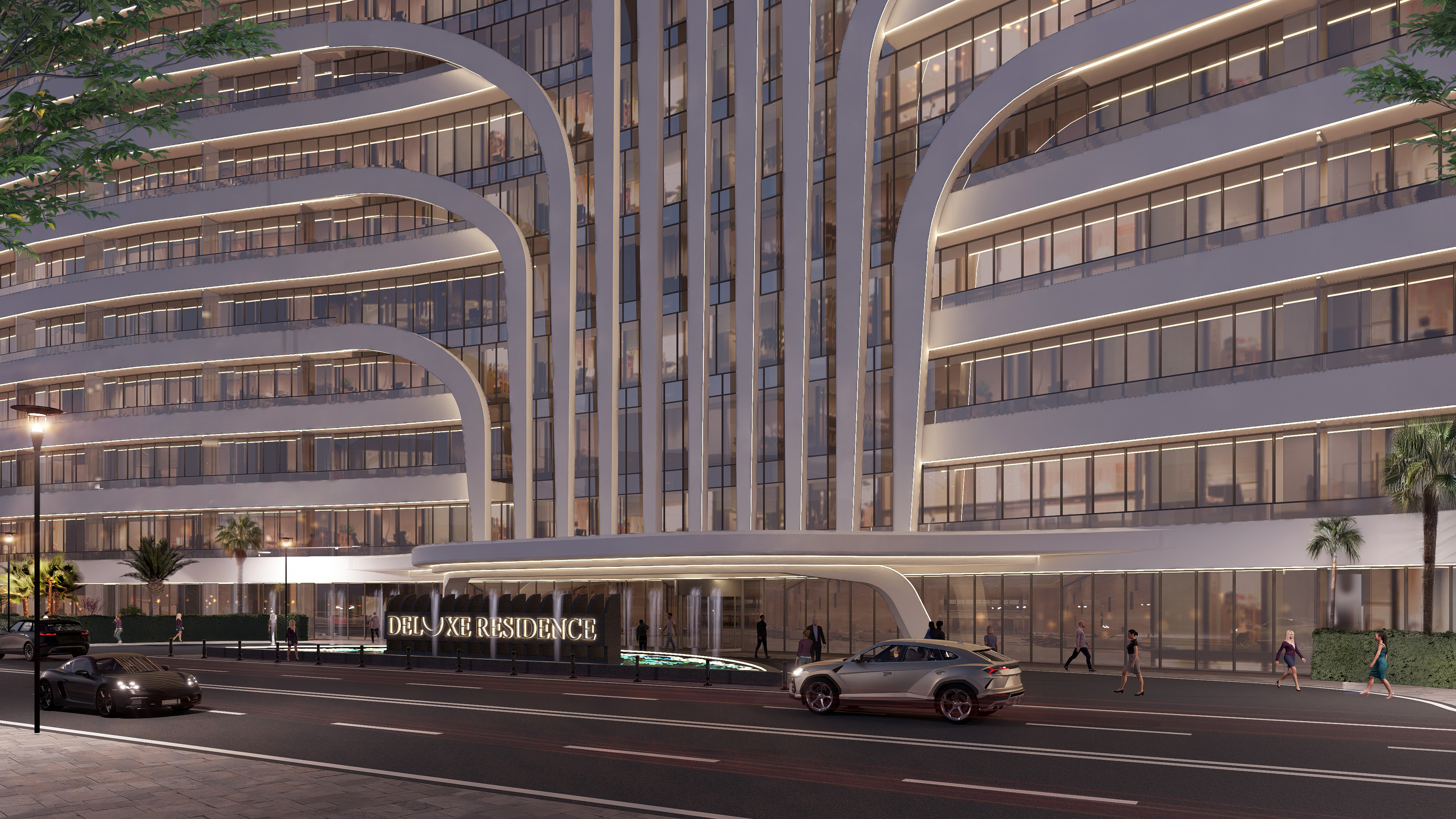 Deluxe Residence Sunny Isles CGI sunset render on the beach